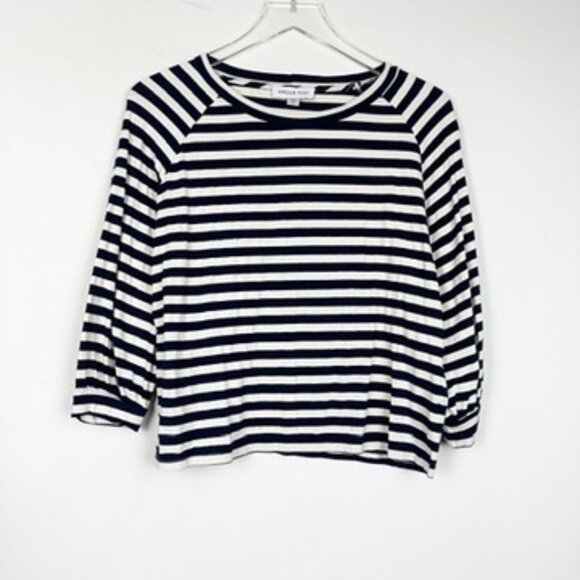 Amour Vert Striped Organic Cotton Raglan Sleeve Top Medium - Picture 1 of 4